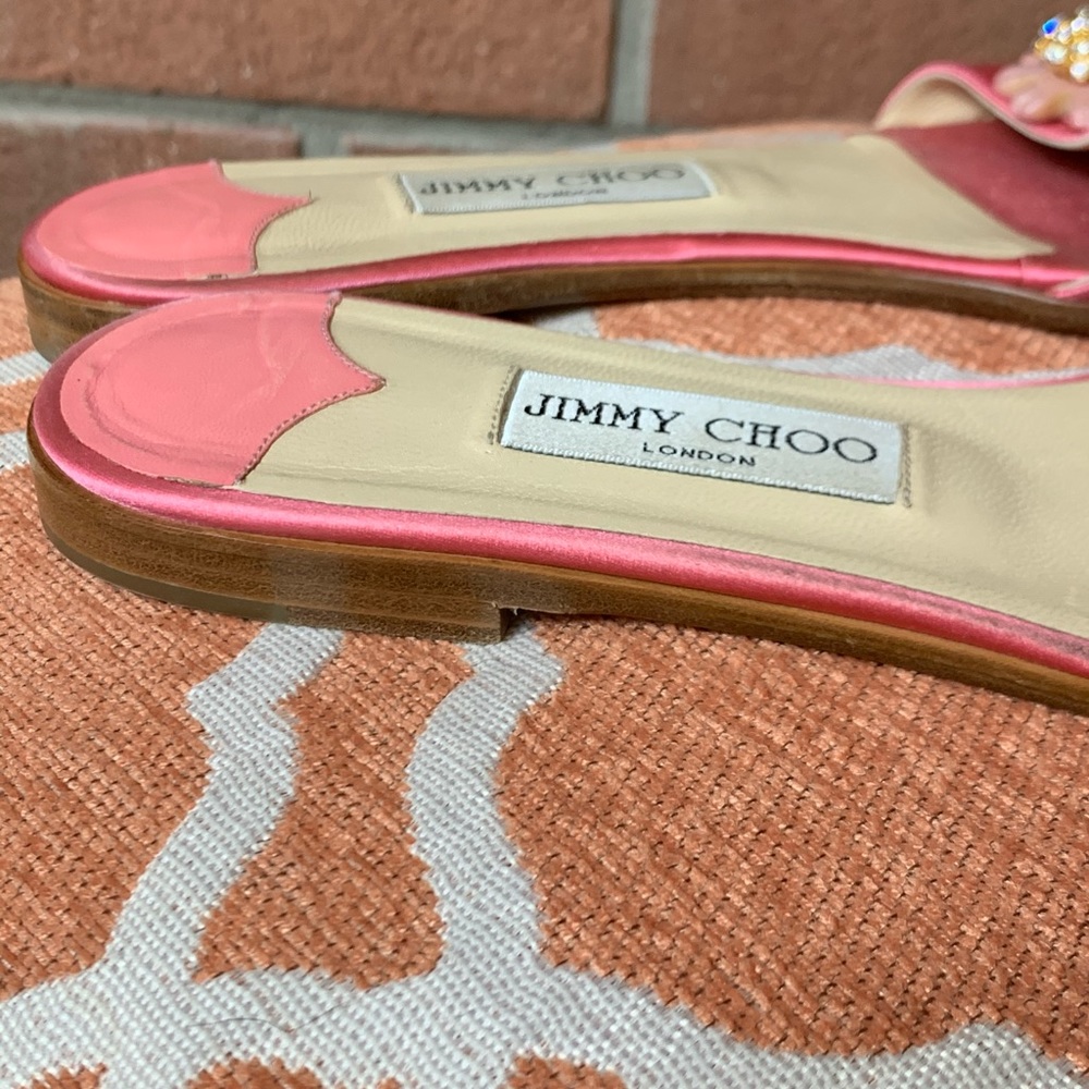 SOLD Jimmy Choo pink crystal flower slides - Picture 3 of 12